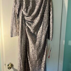 Cache Silver Lace Long Sleeve Dress